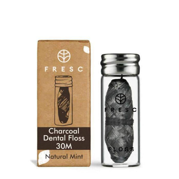 FRESC Charcoal Floss – Eco-Friendly Floss in Glass Jar – with Natural Mint Flavor – 30m